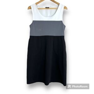 Theory Colorblock Audrey Sleeveless Dress Pockets Size 10 Minimalist Workwear